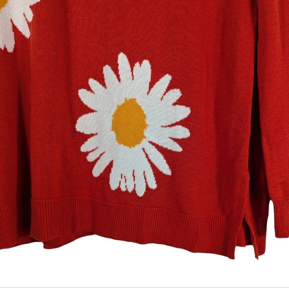 Laurie Felt Cashmere Blend Orange Red Daily Print V-Neck Sweater Size S - Picture 7 of 13